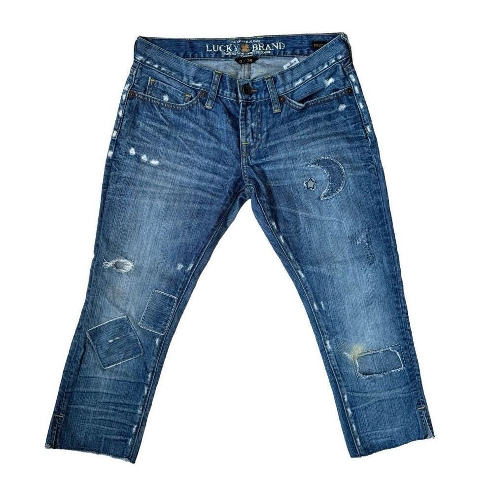 Lucky Brand Blue Riley Slouchy Skinny Crop Capri Jeans Moon Star 90s Y2K Size 25